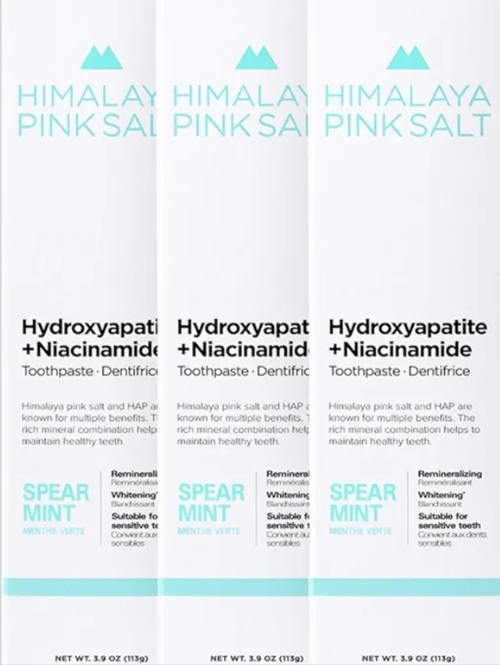 3-pack Himalaya Pink Salt Hydroxyapatite + Niacinamide Toothpaste